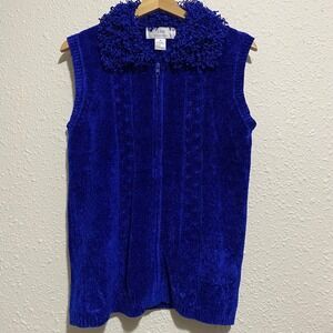 Vtg Lisa International blue Medium Chenille Knit Vest Women grunge y2k boho mob